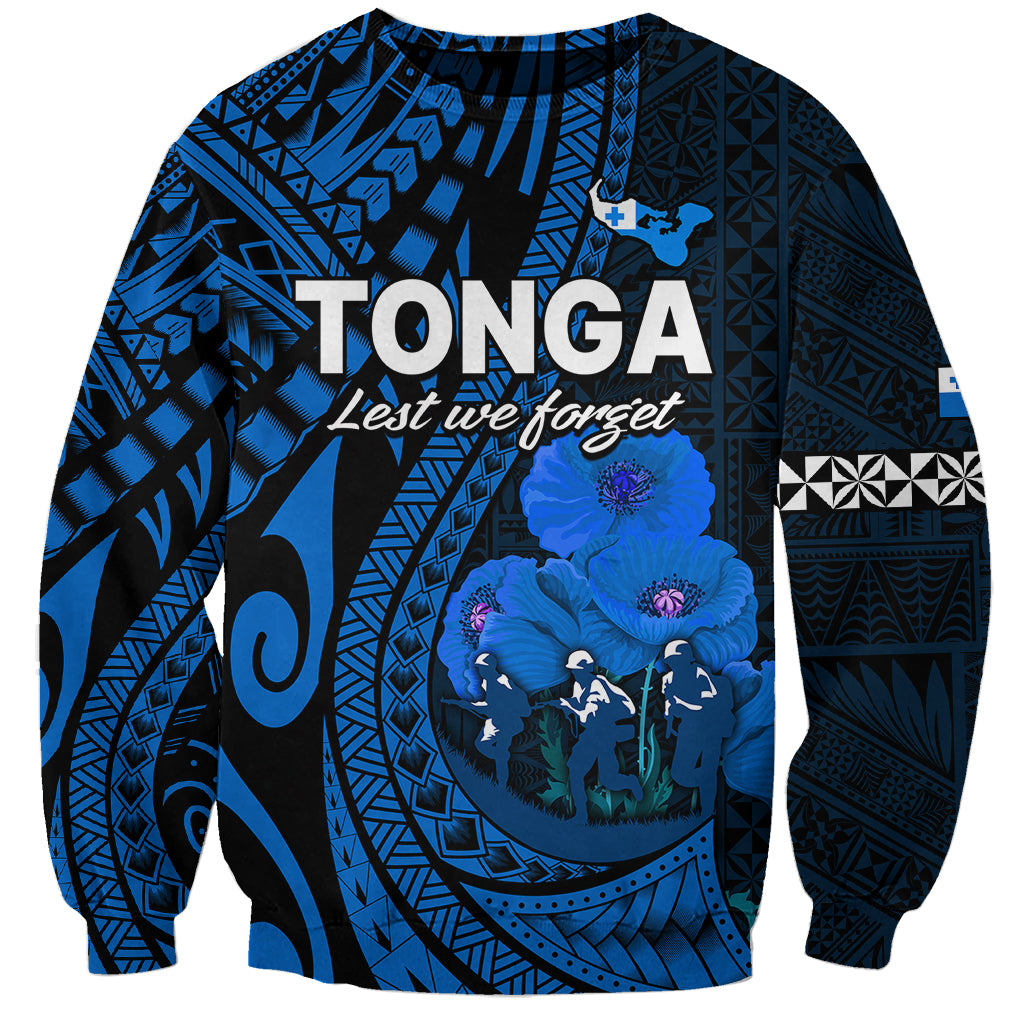 (Custom Personalised) Tonga ANZAC Day Sweatshirt Lest We Forget Blue Version LT9 Unisex Blue - Polynesian Pride