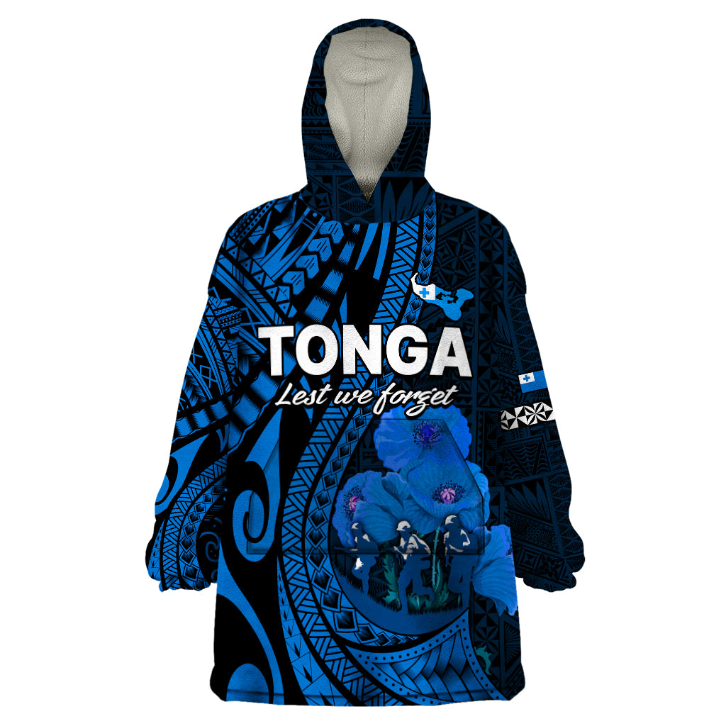 (Custom Personalised) Tonga ANZAC Day Wearable Blanket Hoodie Lest We Forget Blue Version LT9 One Size Blue - Polynesian Pride