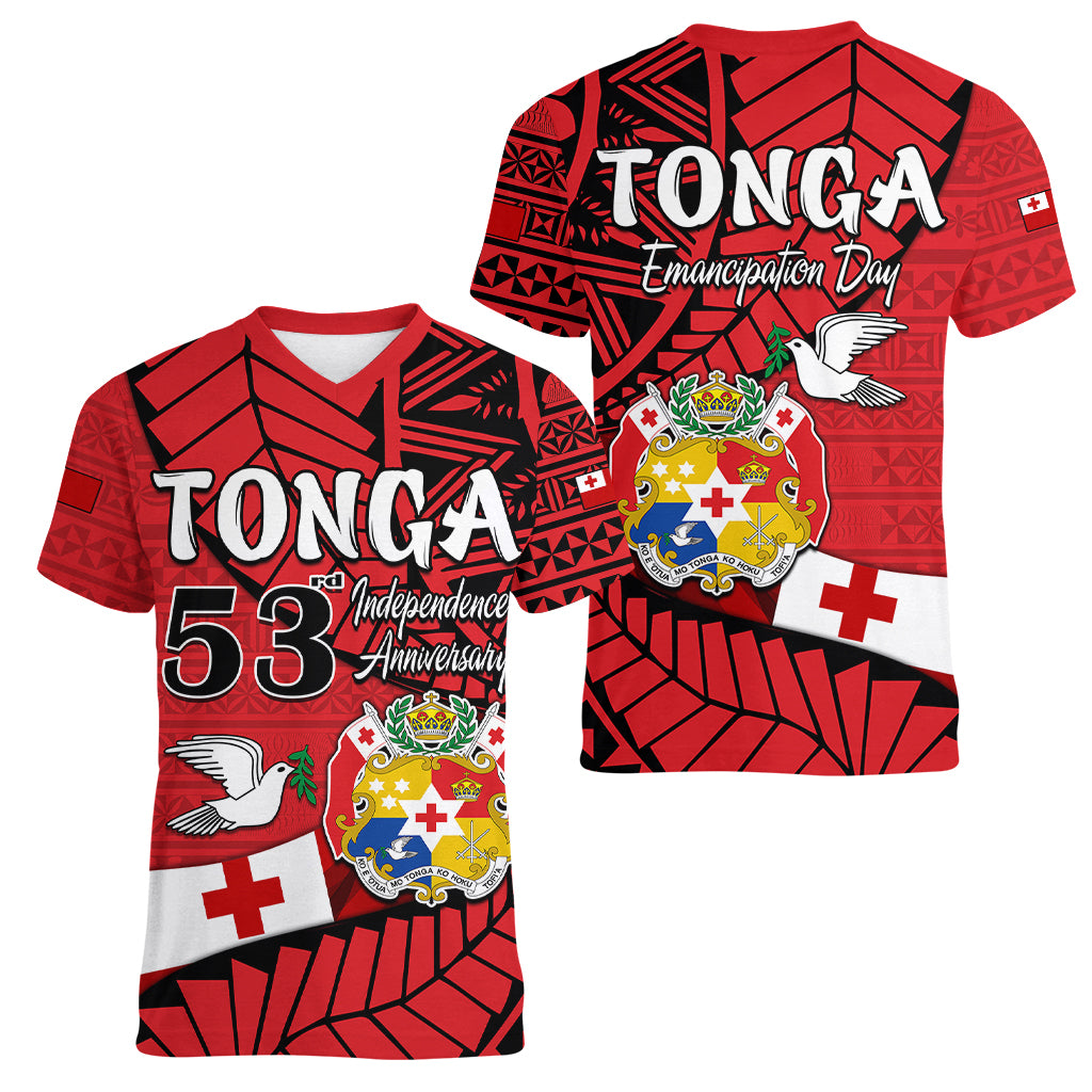 Tonga Emancipation Day Women V Neck T Shirt Happy 53rd Independence Anniversary LT9 Female Red - Polynesian Pride