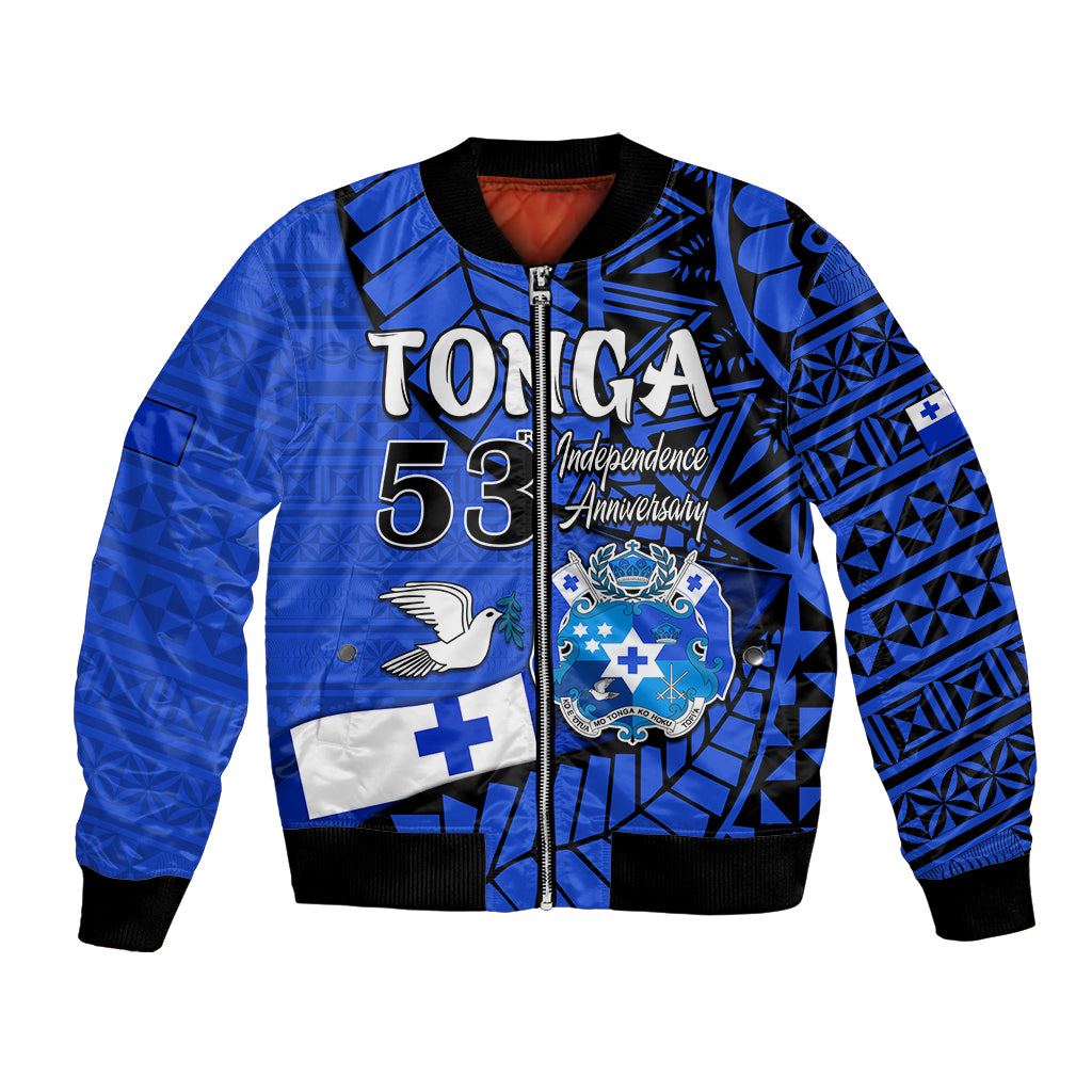 Tonga Emancipation Day Bomber Jacket Happy 53rd Independence Anniversary Blue Version LT9 Unisex Blue - Polynesian Pride