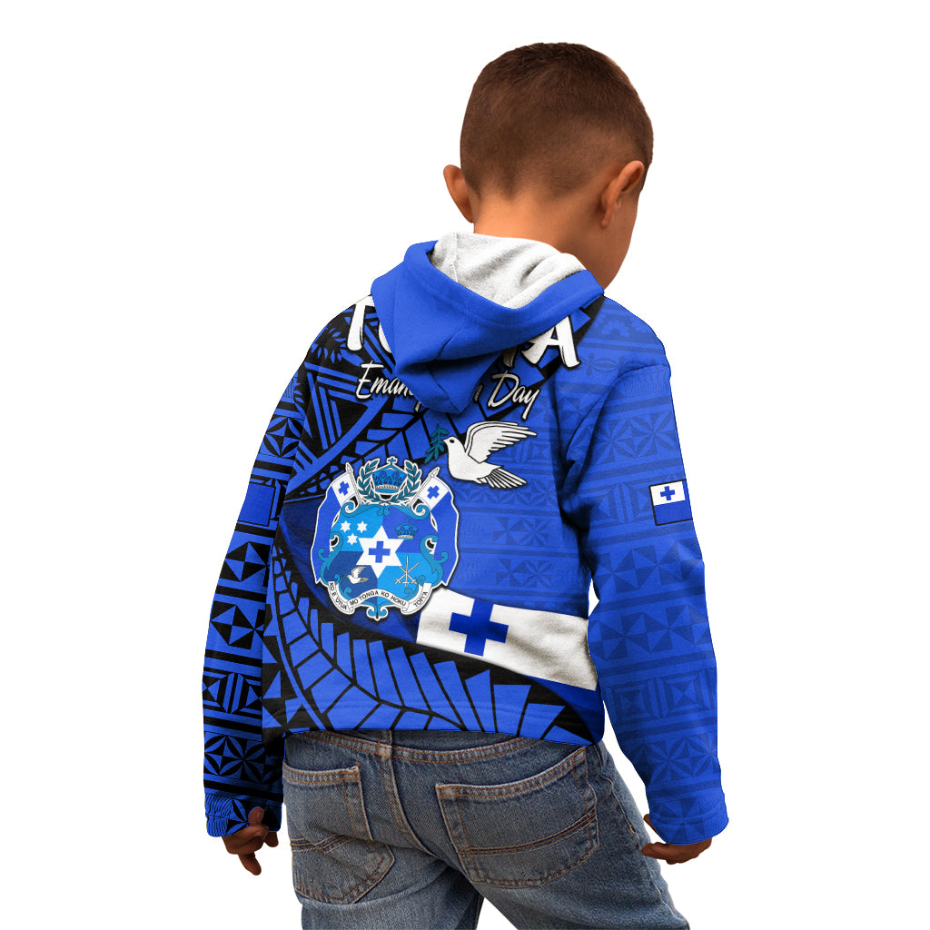 Tonga Emancipation Day Kid Hoodie Happy 53rd Independence Anniversary Blue Version LT9 - Polynesian Pride