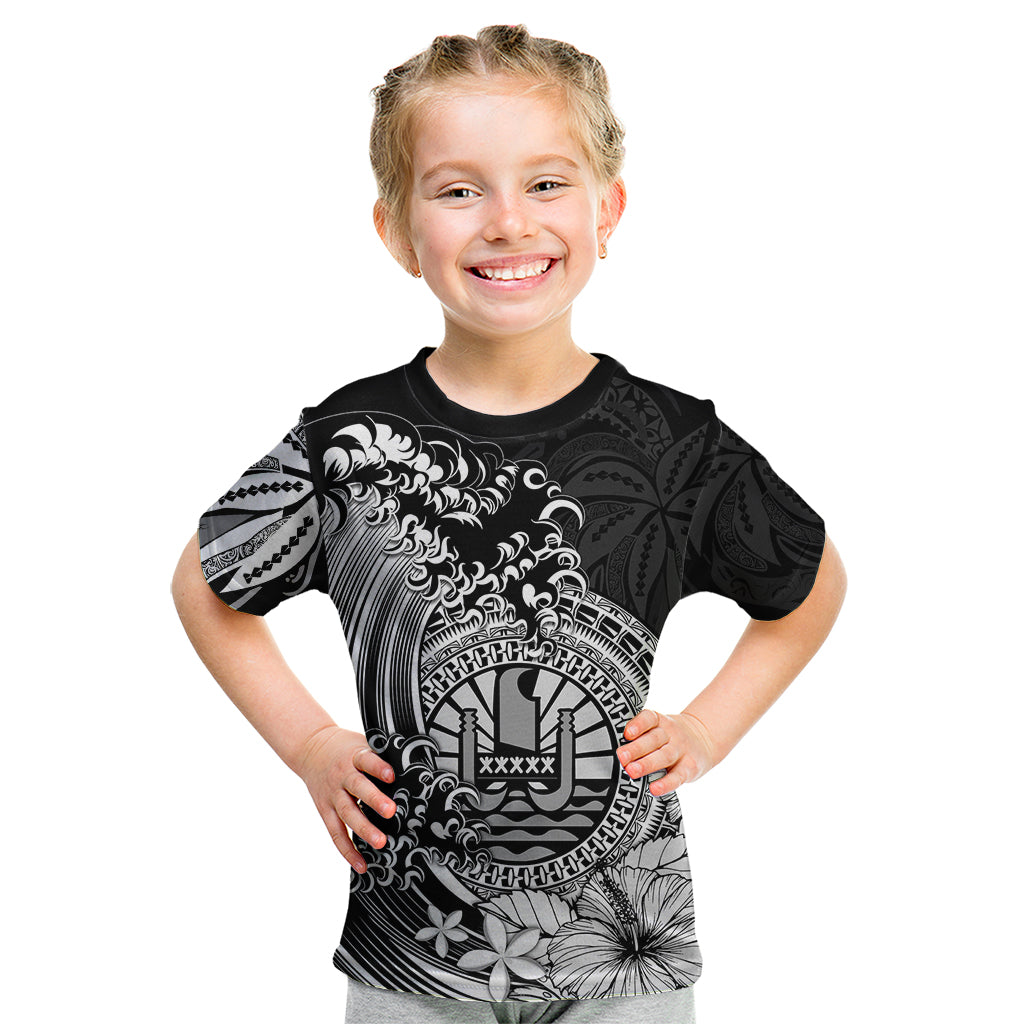 Polynesian Tahiti Island Kid T Shirt The Wave of Water - Black LT9 - Polynesian Pride