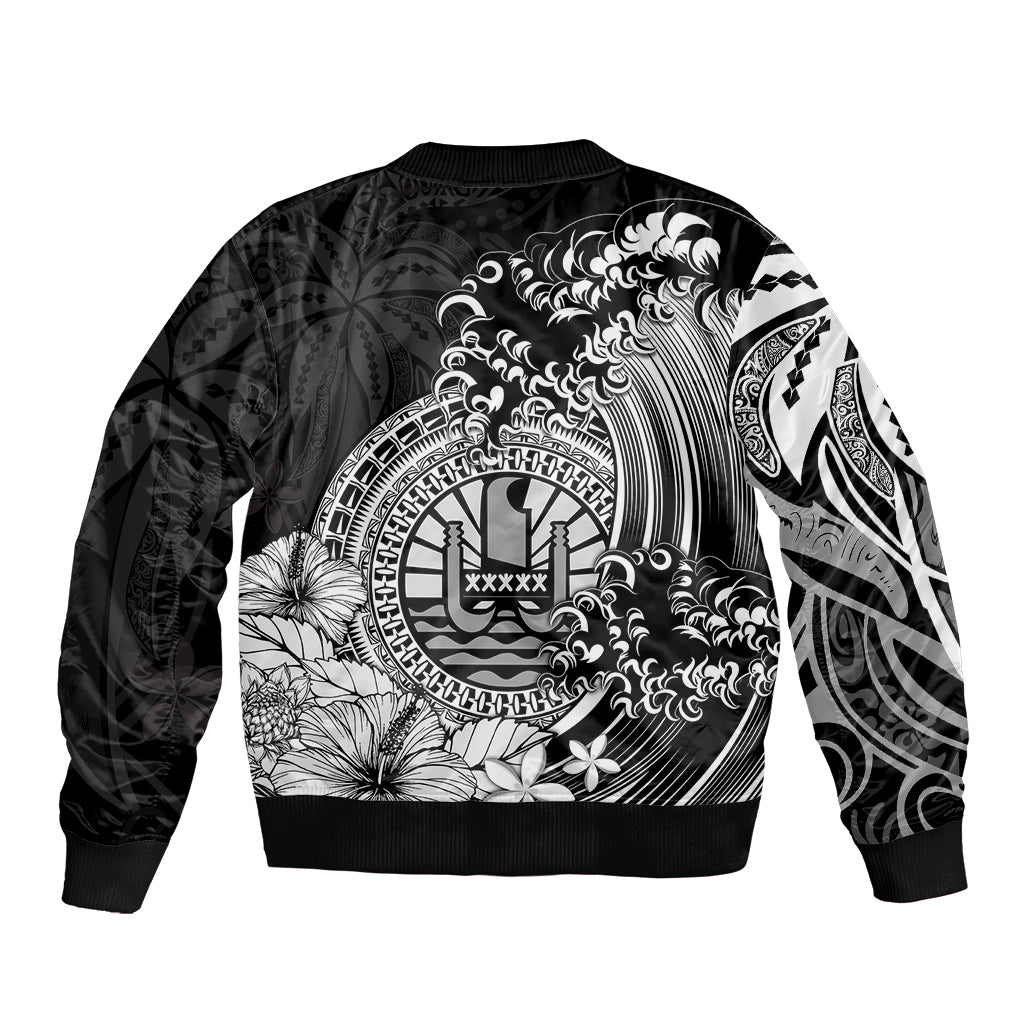 Polynesian Tahiti Island Sleeve Zip Bomber Jacket The Wave of Water - Black LT9 - Polynesian Pride