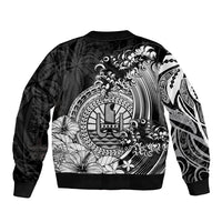 Polynesian Tahiti Island Sleeve Zip Bomber Jacket The Wave of Water - Black LT9 - Polynesian Pride