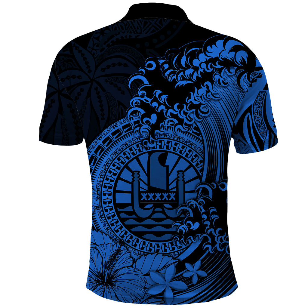 Polynesian Tahiti Island Polo Shirt The Wave of Water Blue LT9 - Polynesian Pride