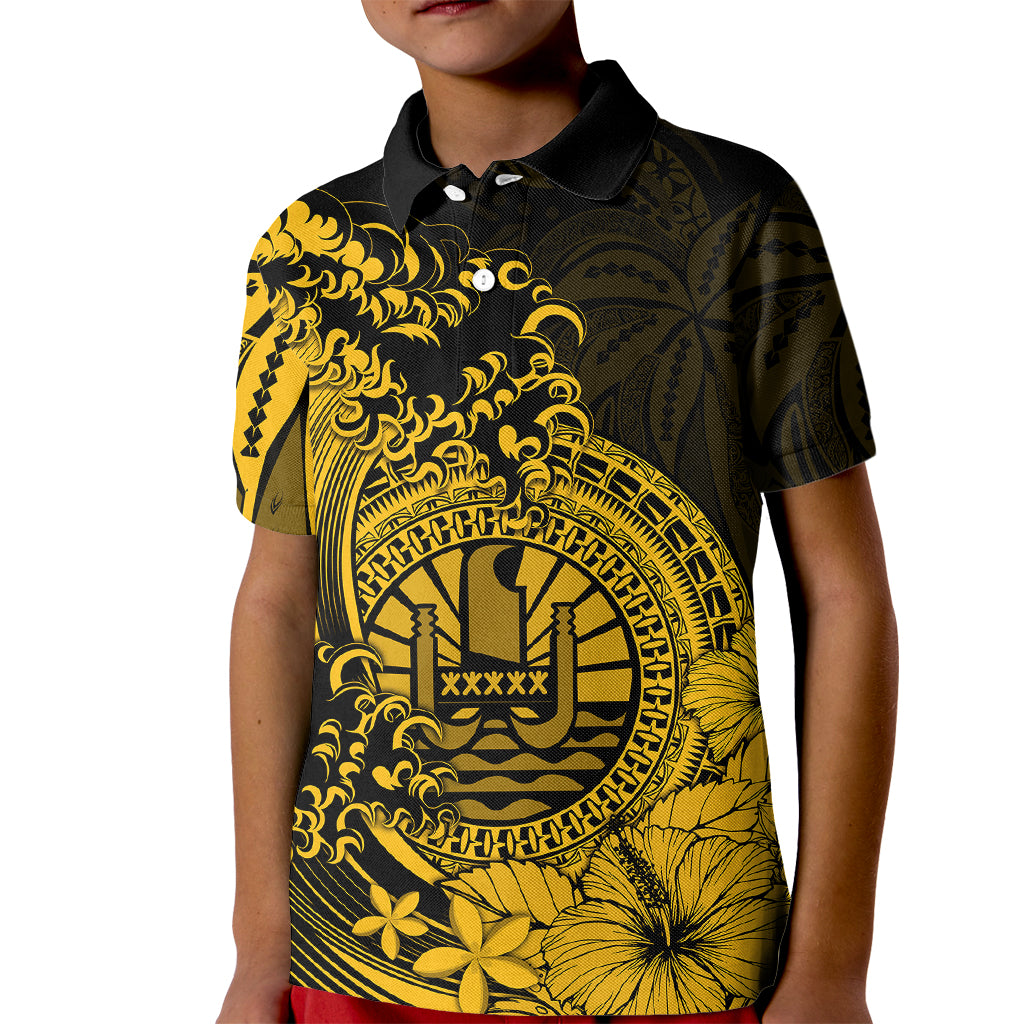 Polynesian Tahiti Island Kid Polo Shirt The Wave of Water - Gold LT9 Kid Gold - Polynesian Pride