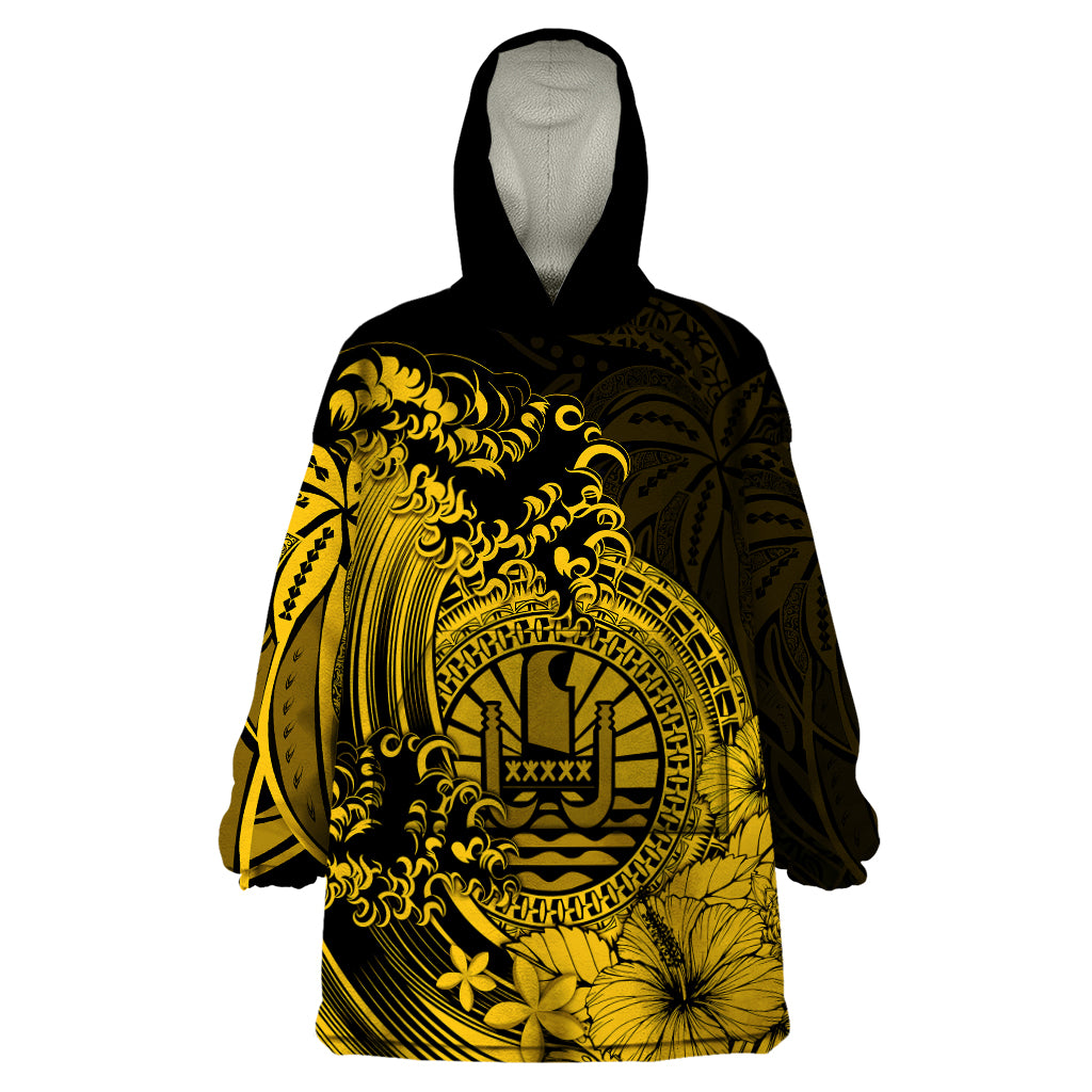 Polynesian Tahiti Island Wearable Blanket Hoodie The Wave of Water - Gold LT9 One Size Gold - Polynesian Pride