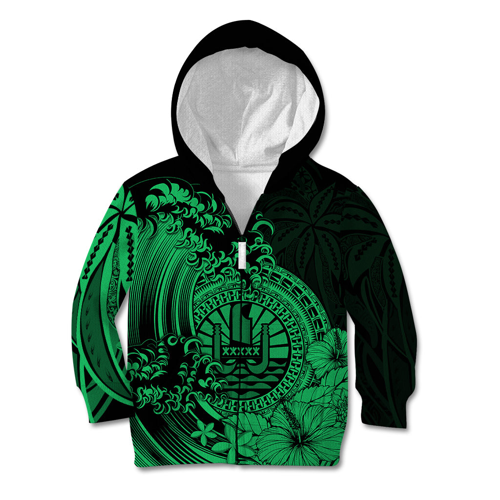 Polynesian Tahiti Island Kid Hoodie The Wave of Water - Green LT9 - Polynesian Pride