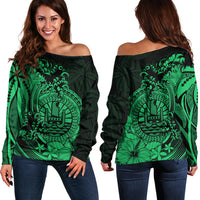 Polynesian Tahiti Island Off Shoulder Sweater The Wave of Water - Green LT9 Women Green - Polynesian Pride