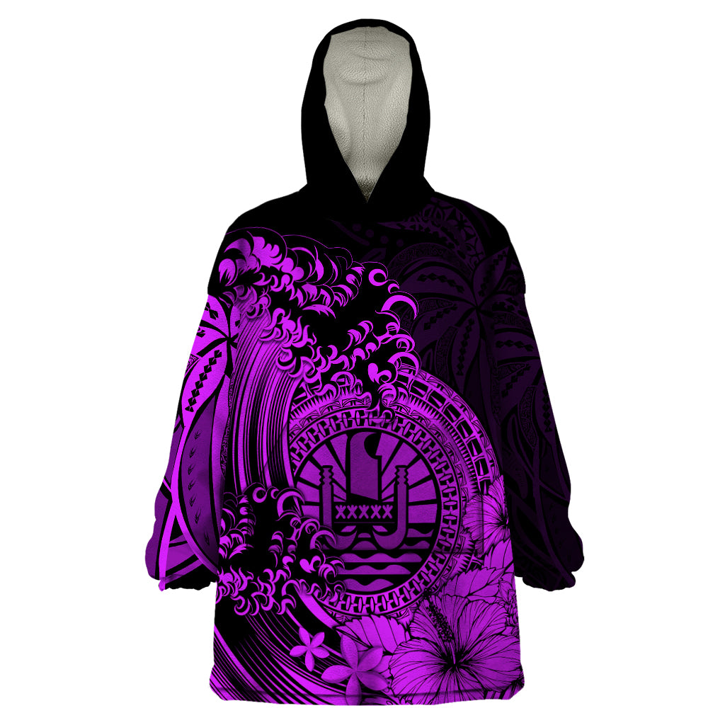 Polynesian Tahiti Island Wearable Blanket Hoodie The Wave of Water - Purple LT9 One Size Purple - Polynesian Pride