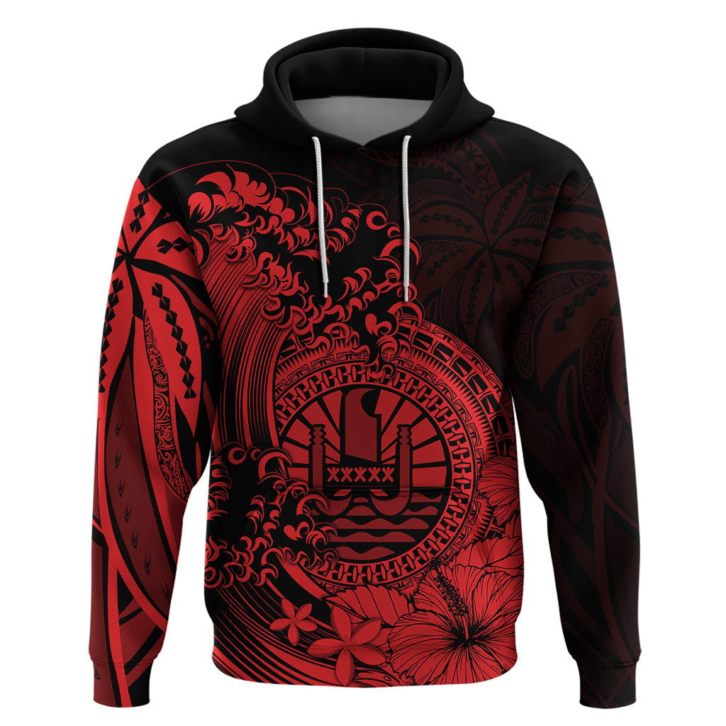 Polynesian Tahiti Island Hoodie The Wave of Water Red LT9 - Polynesian Pride