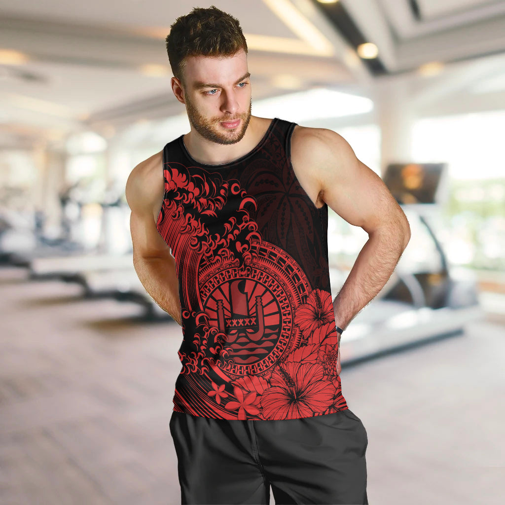 Polynesian Tahiti Island Men Tank Top The Wave of Water - Red LT9 - Polynesian Pride