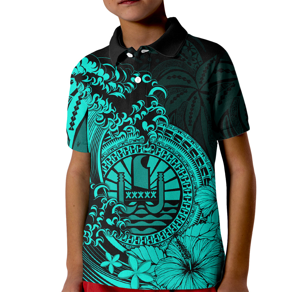 Polynesian Tahiti Island Kid Polo Shirt The Wave of Water - Turquoise LT9 Kid Turquoise - Polynesian Pride