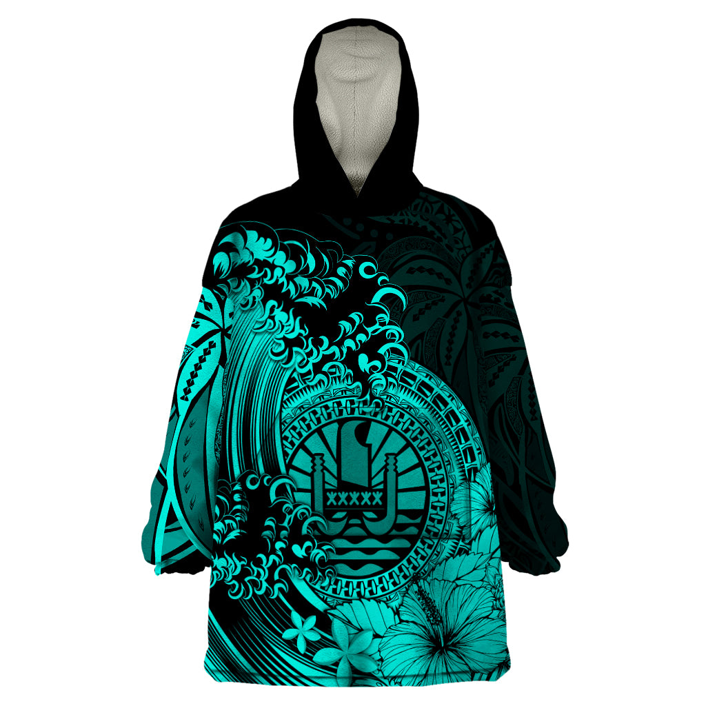 Polynesian Tahiti Island Wearable Blanket Hoodie The Wave of Water - Turquoise LT9 One Size Turquoise - Polynesian Pride