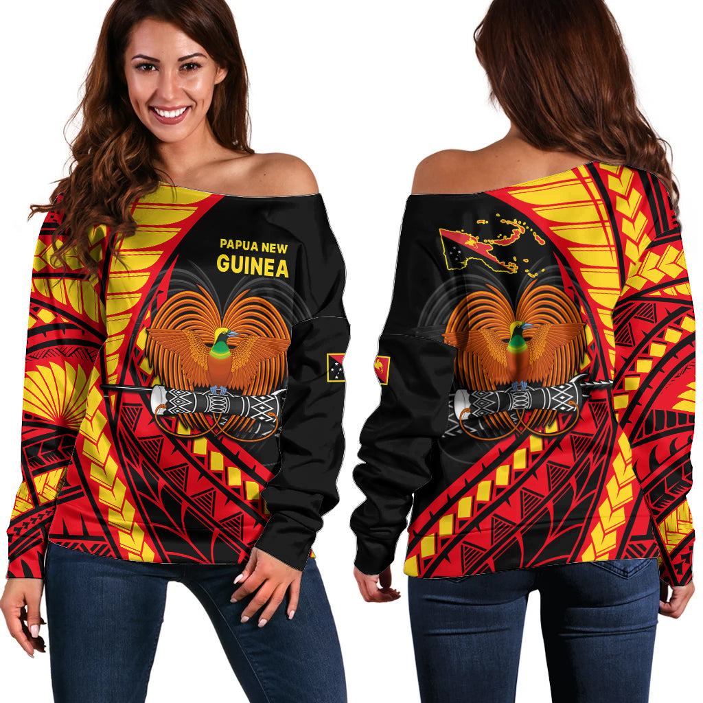 Papua New Guinea Off Shoulder Sweater The Greater Bird of Paradise LT9 Women Black - Polynesian Pride