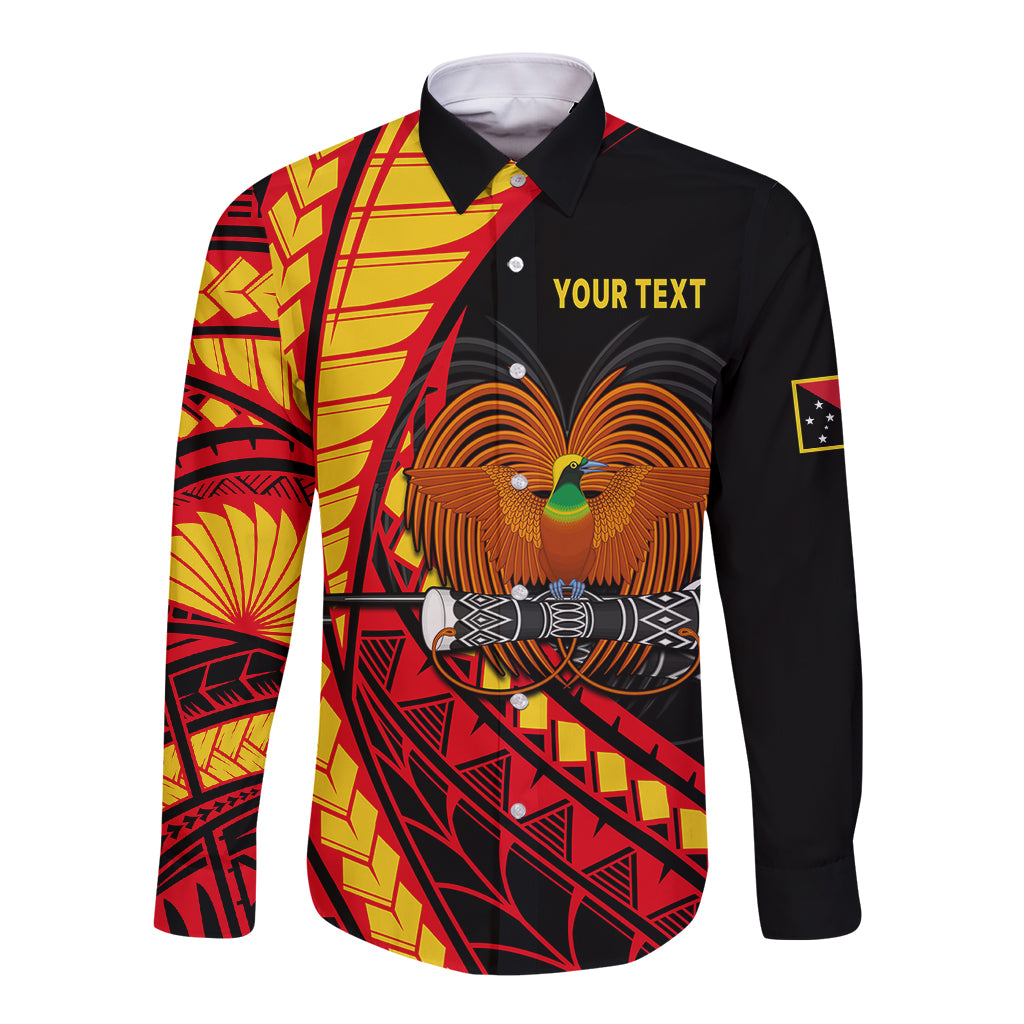 (Custom Personalised) Papua New Guinea Long Sleeve Button Shirt The Greater Bird of Paradise LT9 Unisex Black - Polynesian Pride