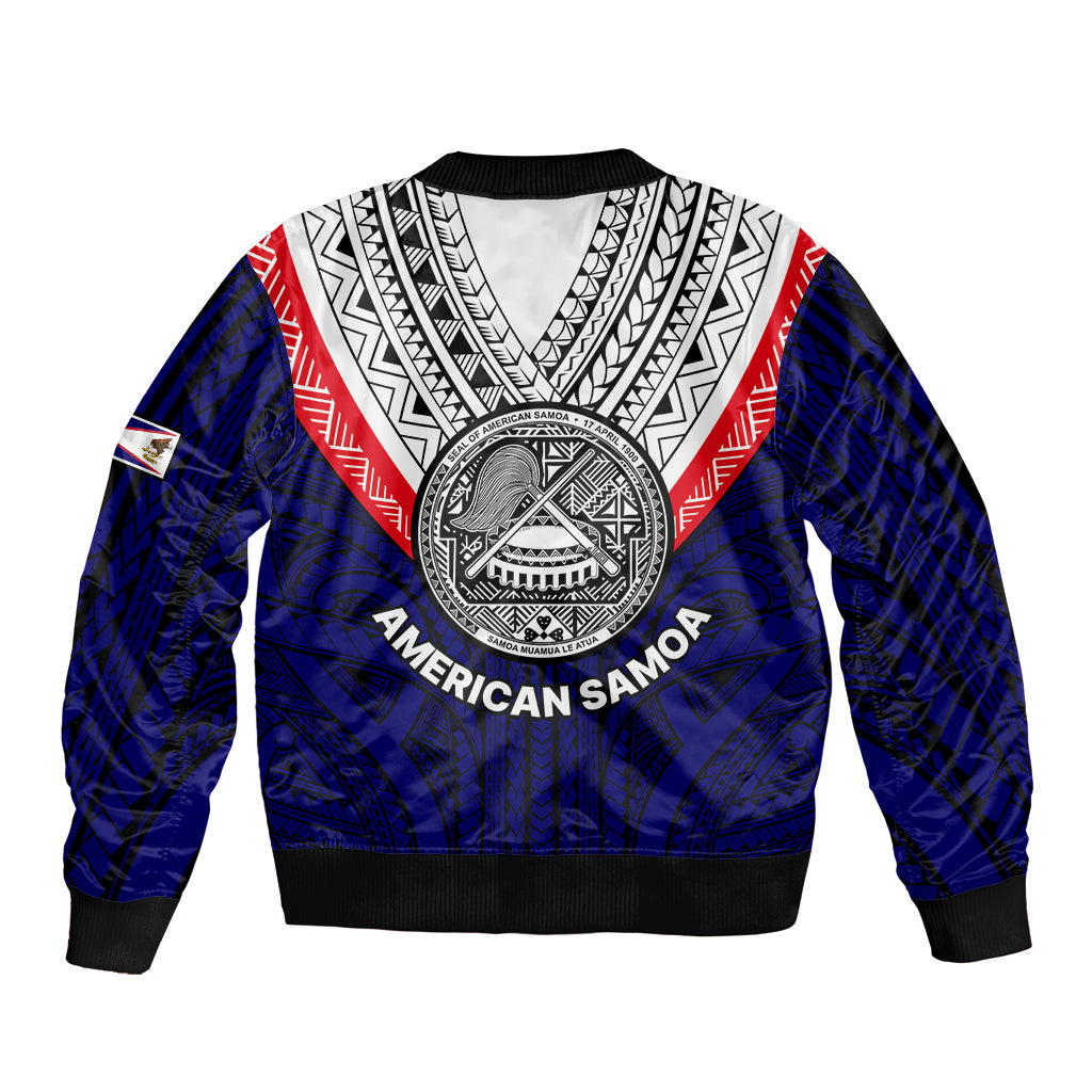 American Samoa Sleeve Zip Bomber Jacket Bald Eagle with Polynesian Pattern LT9 - Polynesian Pride