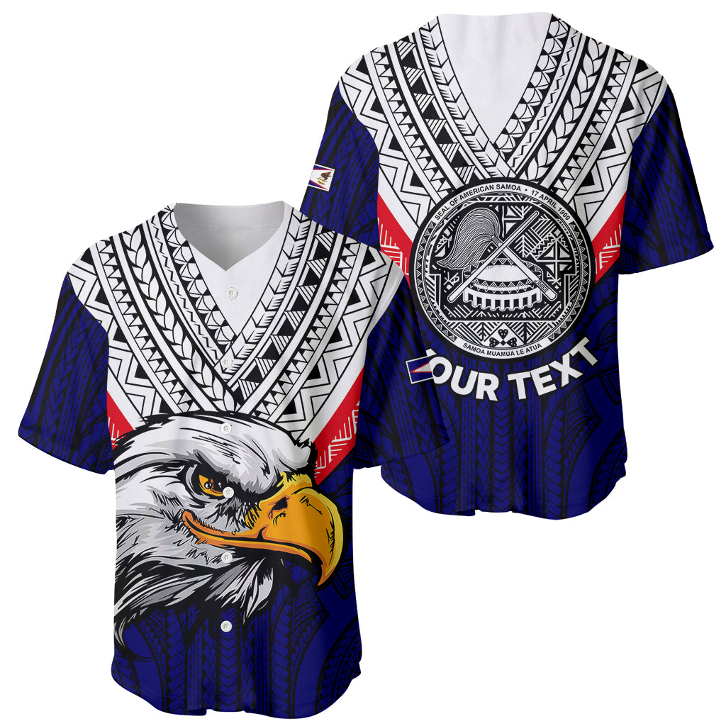 (Custom Personalised) American Samoa Baseball Jersey Bald Eagle with Polynesian Pattern LT9 Blue - Polynesian Pride