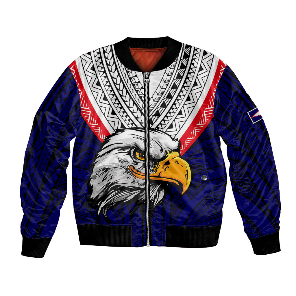 (Custom Personalised) American Samoa Bomber Jacket Bald Eagle with Polynesian Pattern LT9 Unisex Blue - Polynesian Pride