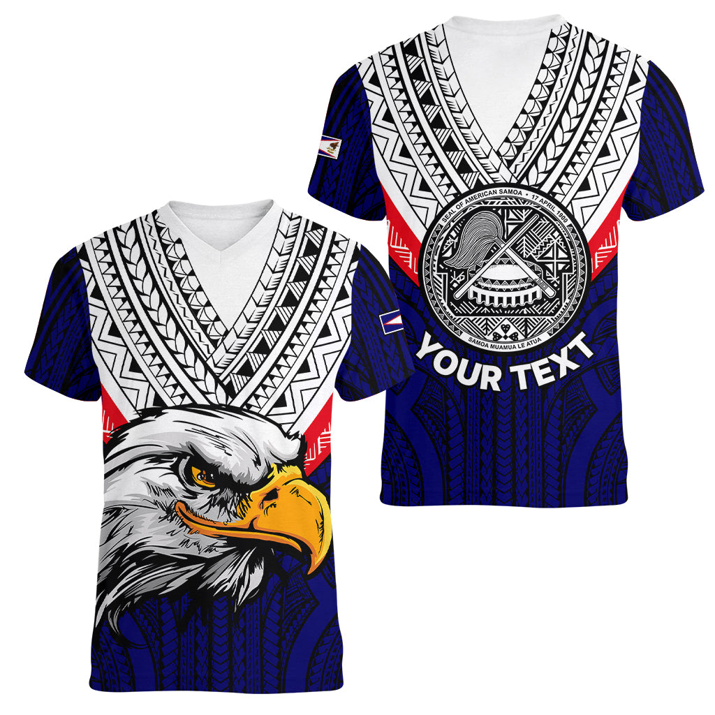 (Custom Personalised) American Samoa Women V Neck T Shirt Bald Eagle with Polynesian Pattern LT9 Female Blue - Polynesian Pride