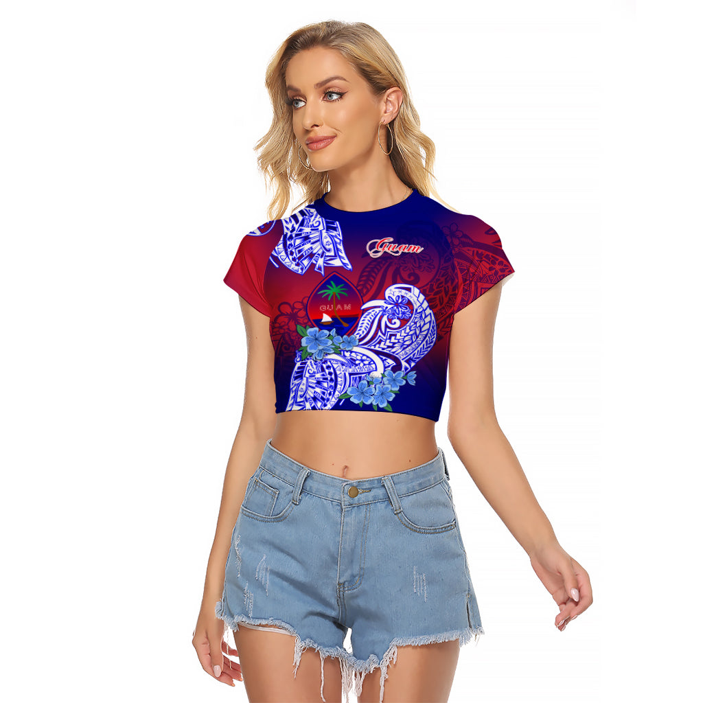 Guam Raglan Cropped T Shirt Polynesian Floral Tribal LT9 Female Gradient - Polynesian Pride