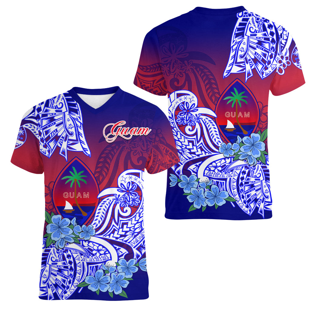Guam Women V Neck T Shirt Polynesian Floral Tribal LT9 Female Gradient - Polynesian Pride
