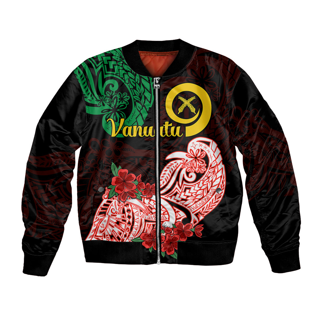 Vanuatu Bomber Jacket Polynesian Floral Tribal LT9 Unisex Black - Polynesian Pride