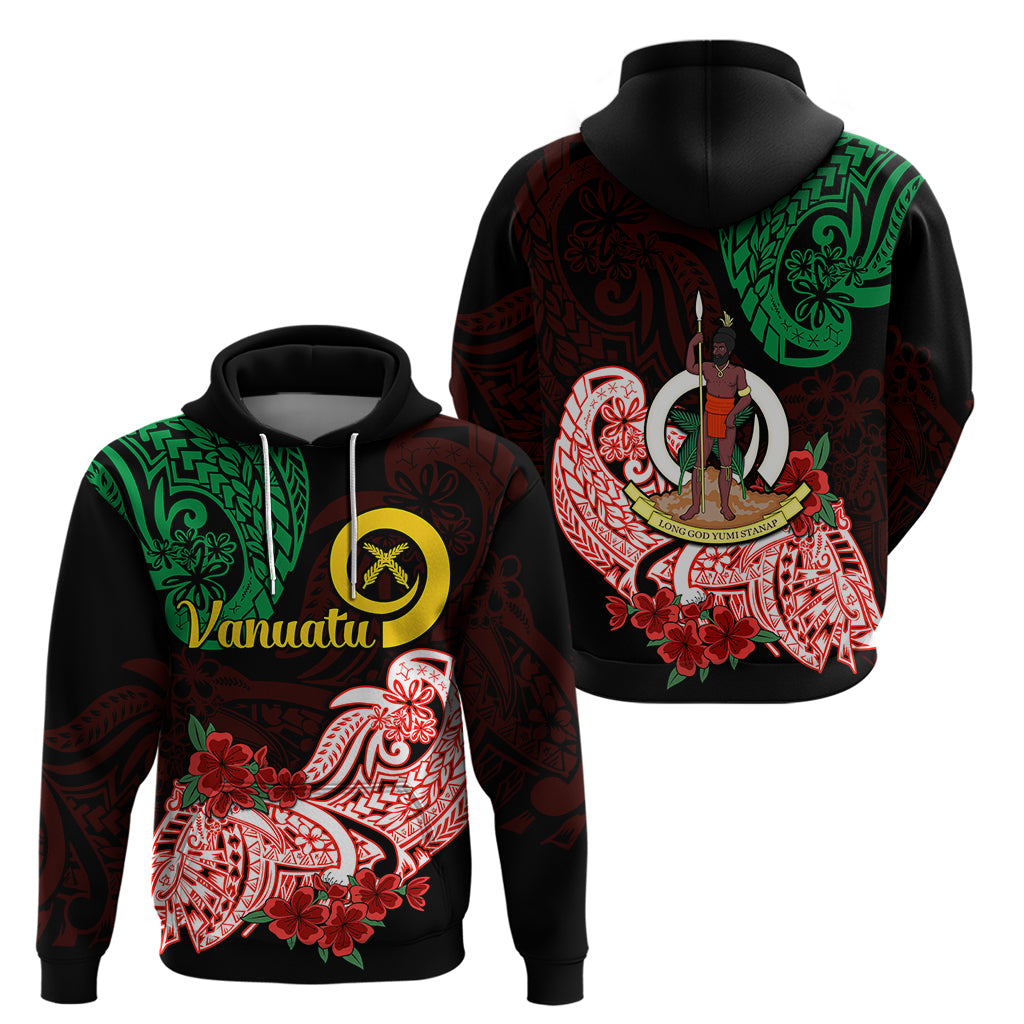 Vanuatu Hoodie Polynesian Floral Tribal LT9 Black - Polynesian Pride