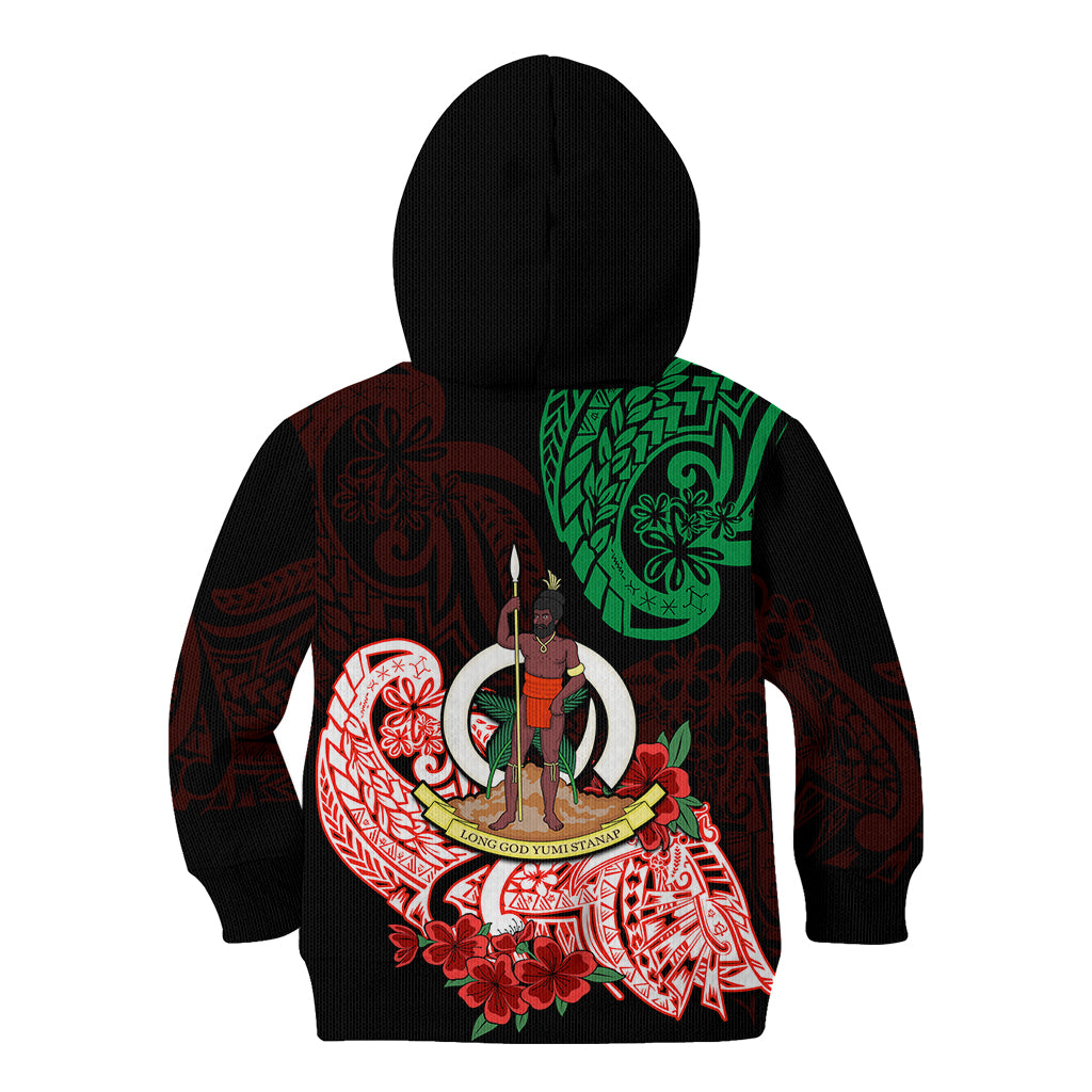 Vanuatu Kid Hoodie Polynesian Floral Tribal LT9 Zip Hoodie Black - Polynesian Pride
