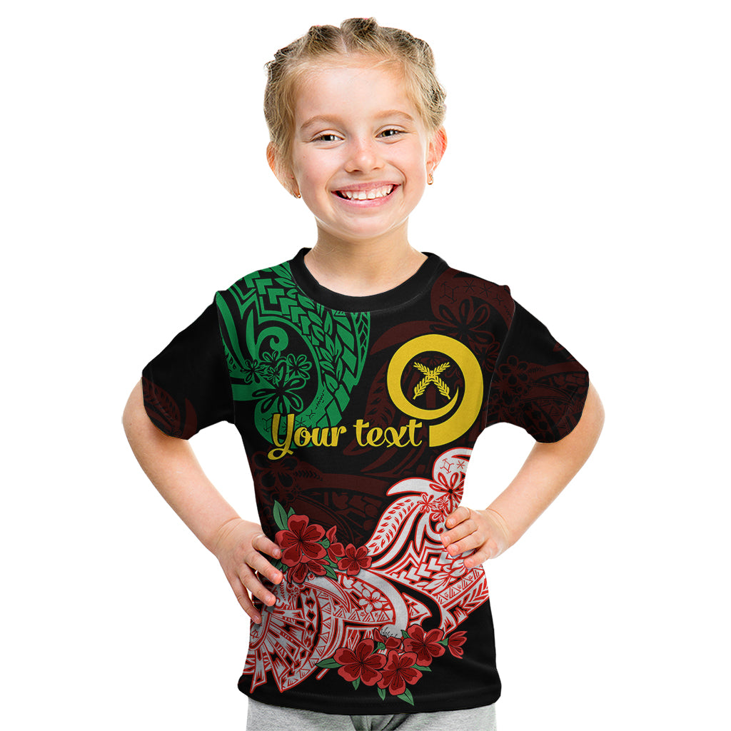 (Custom Personalised) Vanuatu Kid T Shirt Polynesian Floral Tribal LT9 Black - Polynesian Pride