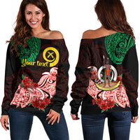 (Custom Personalised) Vanuatu Off Shoulder Sweater Polynesian Floral Tribal LT9 Women Black - Polynesian Pride