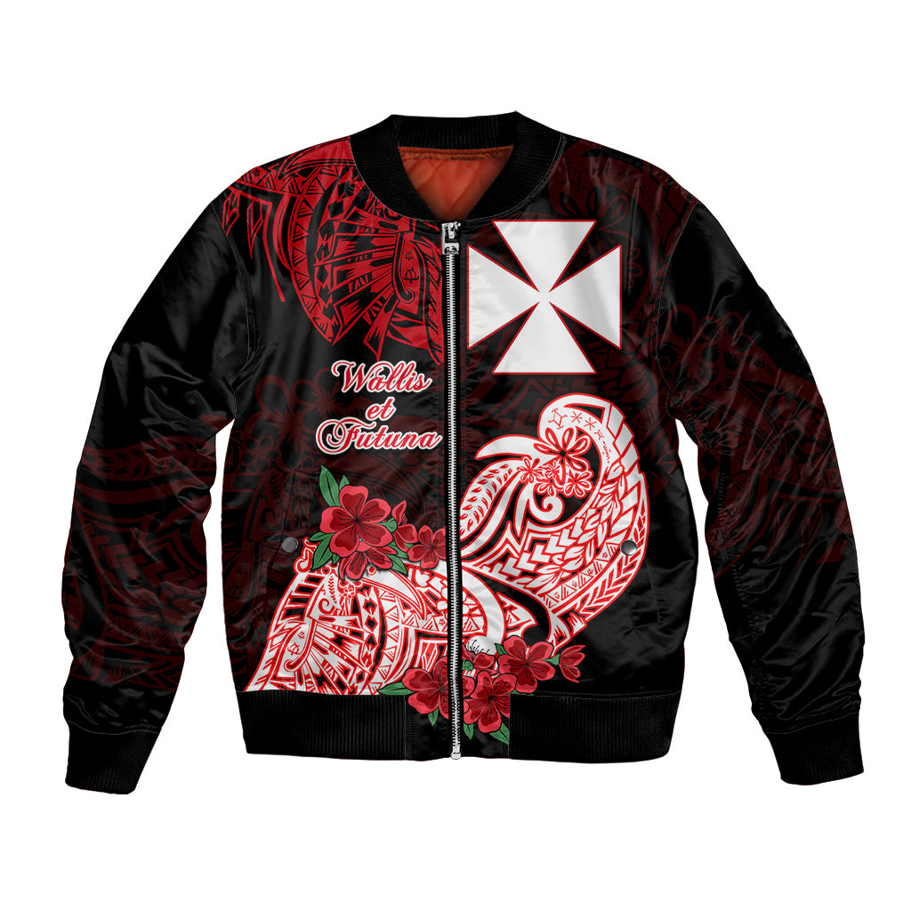 Wallis et Futuna Bomber Jacket Polynesian Floral Tribal LT9 Unisex Black - Polynesian Pride