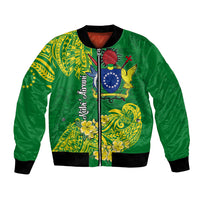 Cook Island Bomber Jacket Polynesian Floral Tribal LT9 Unisex Green - Polynesian Pride