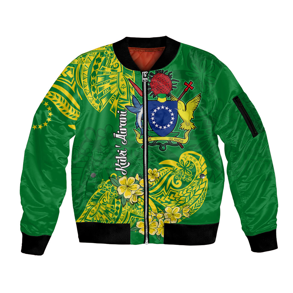 Cook Island Sleeve Zip Bomber Jacket Polynesian Floral Tribal LT9 Unisex Green - Polynesian Pride