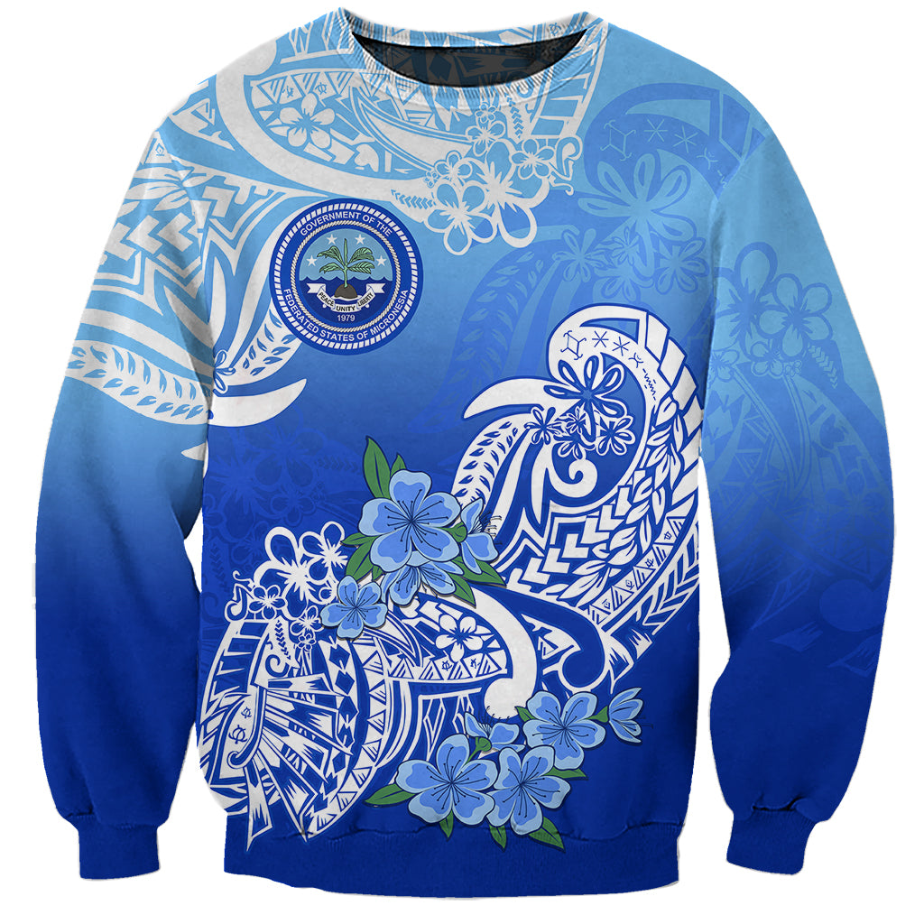 Federated States Of Micronesia Sweatshirt Polynesian Floral Tribal LT9 Unisex Blue - Polynesian Pride