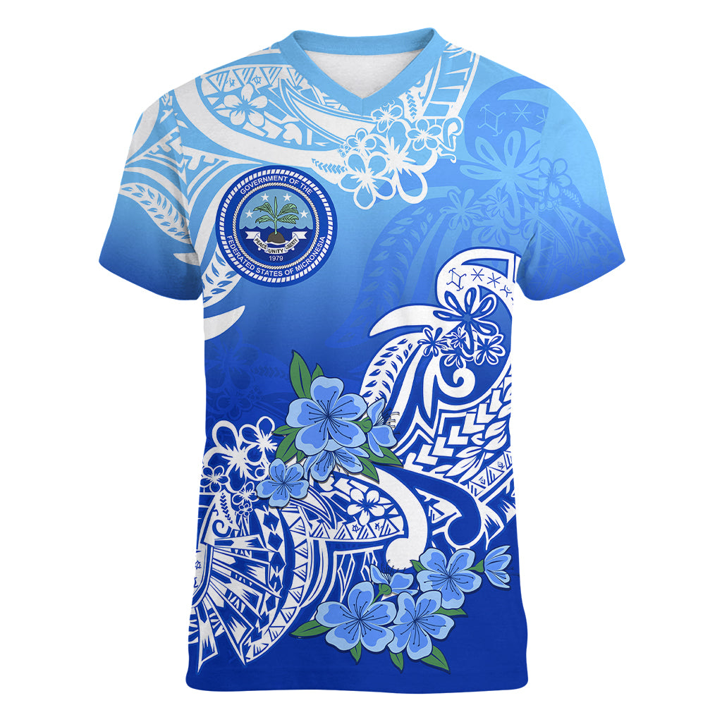 Federated States Of Micronesia Women V Neck T Shirt Polynesian Floral Tribal LT9 - Polynesian Pride