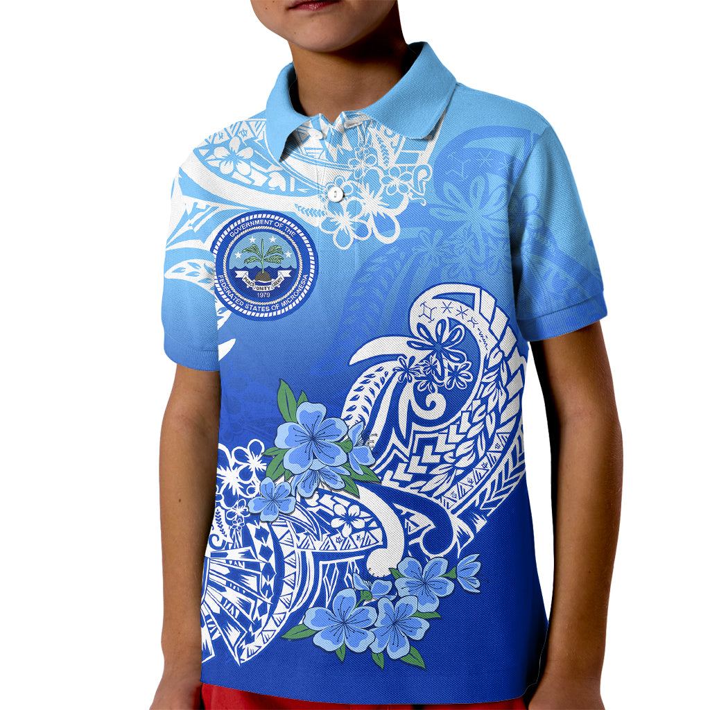 (Custom Personalised) Federated States Of Micronesia Kid Polo Shirt Polynesian Floral Tribal LT9 Kid Blue - Polynesian Pride