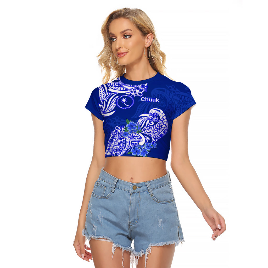 FSM Chuuk State Raglan Cropped T Shirt Polynesian Floral Tribal LT9 Female Blue - Polynesian Pride