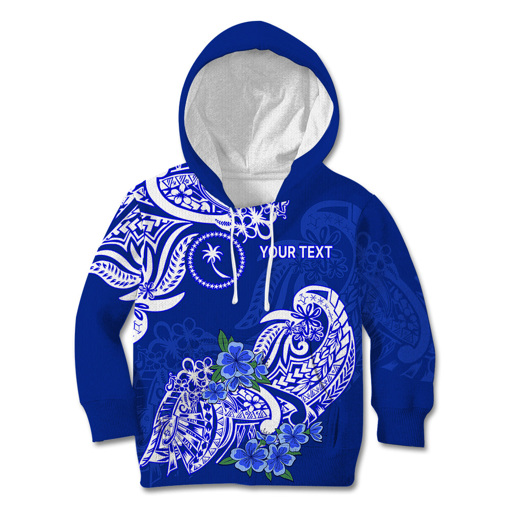 (Custom Personalised) FSM Chuuk State Kid Hoodie Polynesian Floral Tribal LT9 Blue - Polynesian Pride