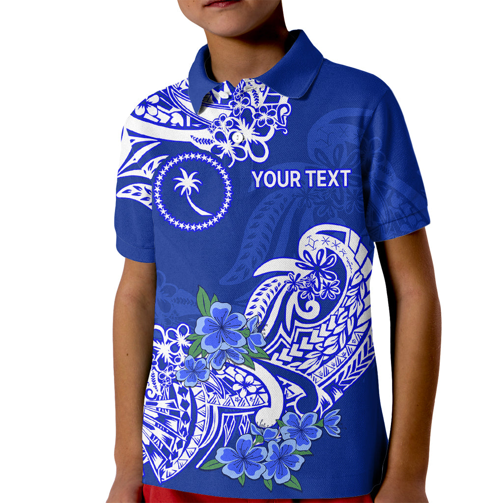 (Custom Personalised) FSM Chuuk State Kid Polo Shirt Polynesian Floral Tribal LT9 Kid Blue - Polynesian Pride