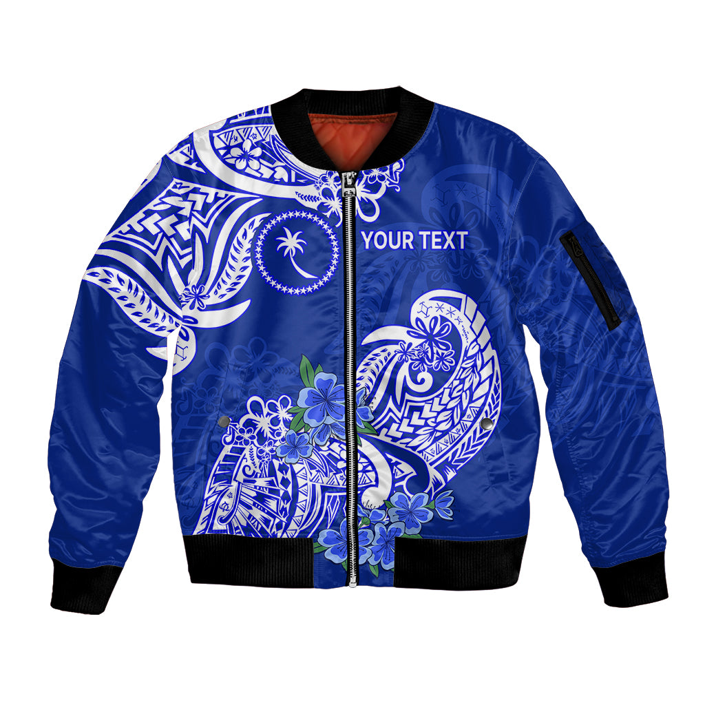 (Custom Personalised) FSM Chuuk State Sleeve Zip Bomber Jacket Polynesian Floral Tribal LT9 Unisex Blue - Polynesian Pride