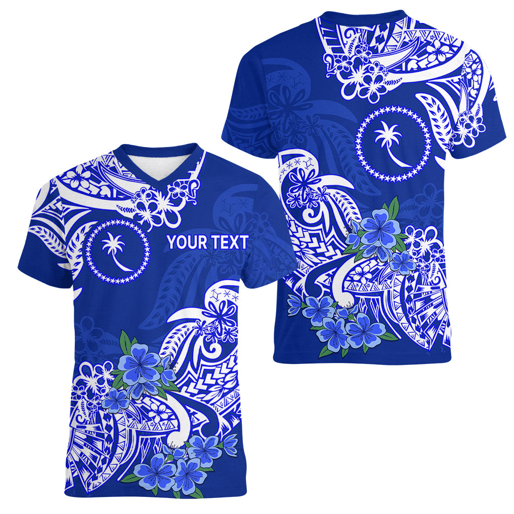 (Custom Personalised) FSM Chuuk State Women V Neck T Shirt Polynesian Floral Tribal LT9 Female Blue - Polynesian Pride