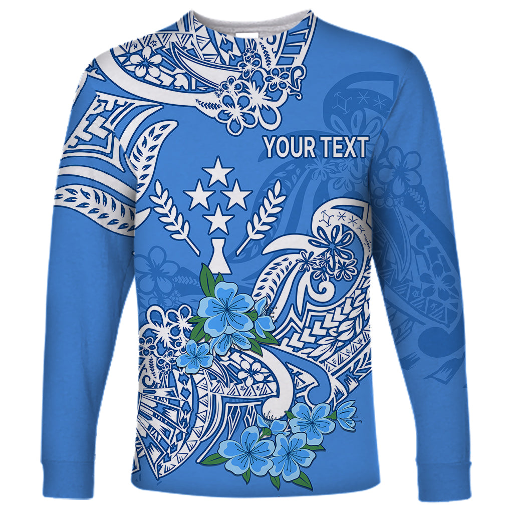 (Custom Personalised) FSM Kosrae State Long Sleeve Shirt Polynesian Floral Tribal LT9 Unisex Blue - Polynesian Pride