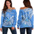 (Custom Personalised) FSM Kosrae State Off Shoulder Sweater Polynesian Floral Tribal LT9 Women Blue - Polynesian Pride