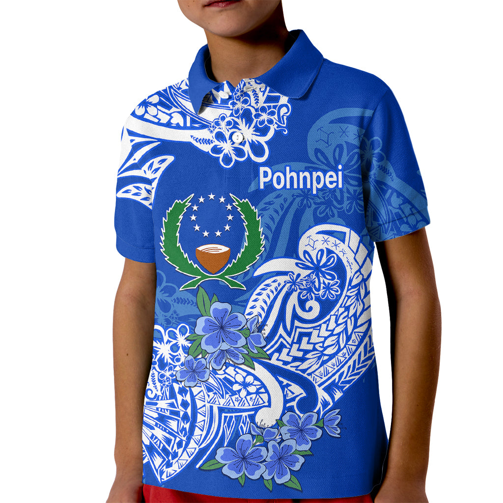 FSM Pohnpei State Kid Polo Shirt Polynesian Floral Tribal LT9 Kid Blue - Polynesian Pride