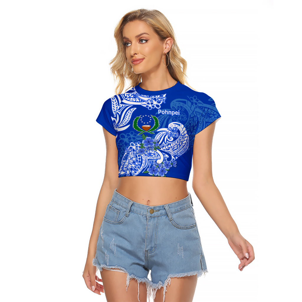 FSM Pohnpei State Raglan Cropped T Shirt Polynesian Floral Tribal LT9 Female Blue - Polynesian Pride