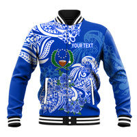 (Custom Personalised) FSM Pohnpei State Baseball Jacket Polynesian Floral Tribal LT9 Unisex Blue - Polynesian Pride