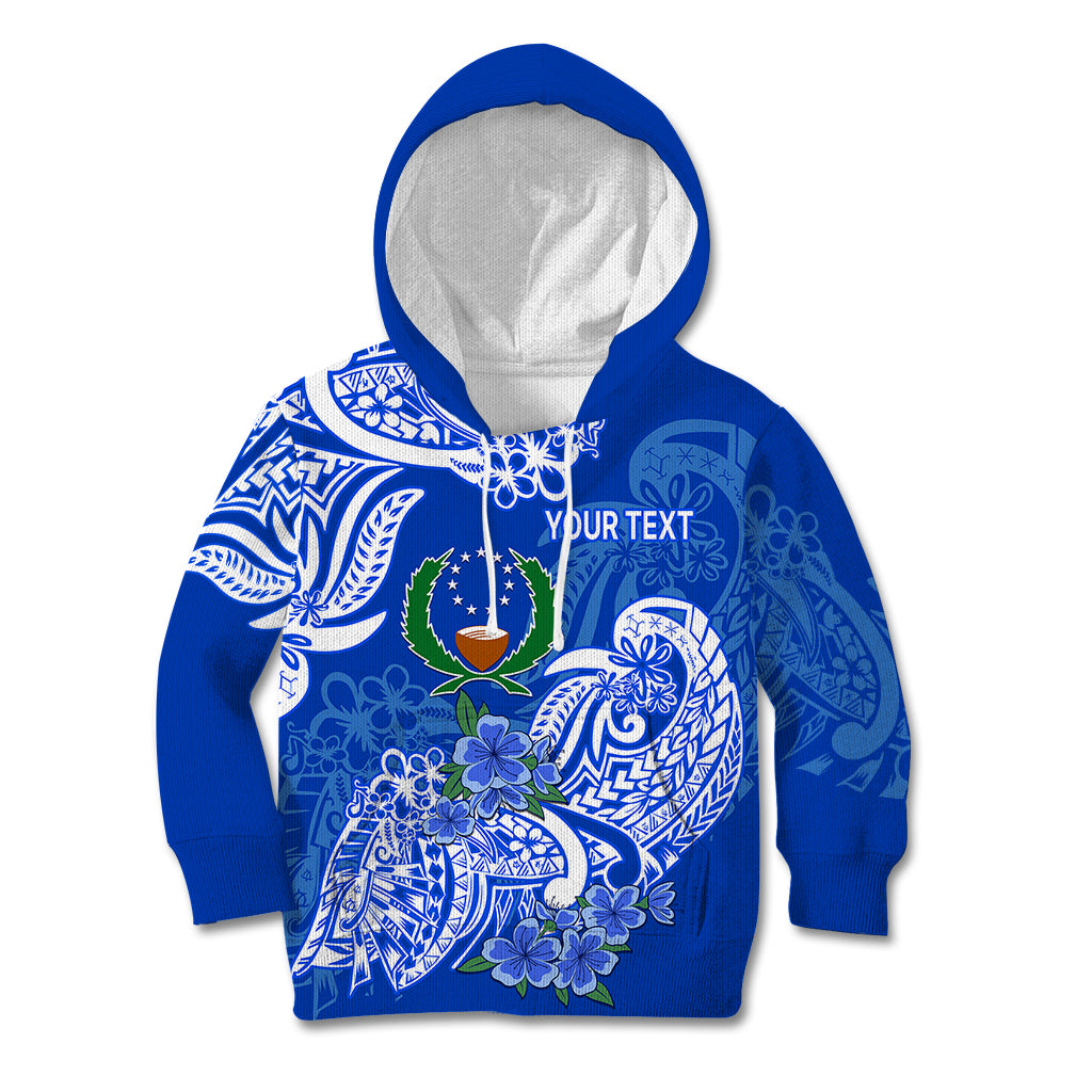 (Custom Personalised) FSM Pohnpei State Kid Hoodie Polynesian Floral Tribal LT9 Blue - Polynesian Pride