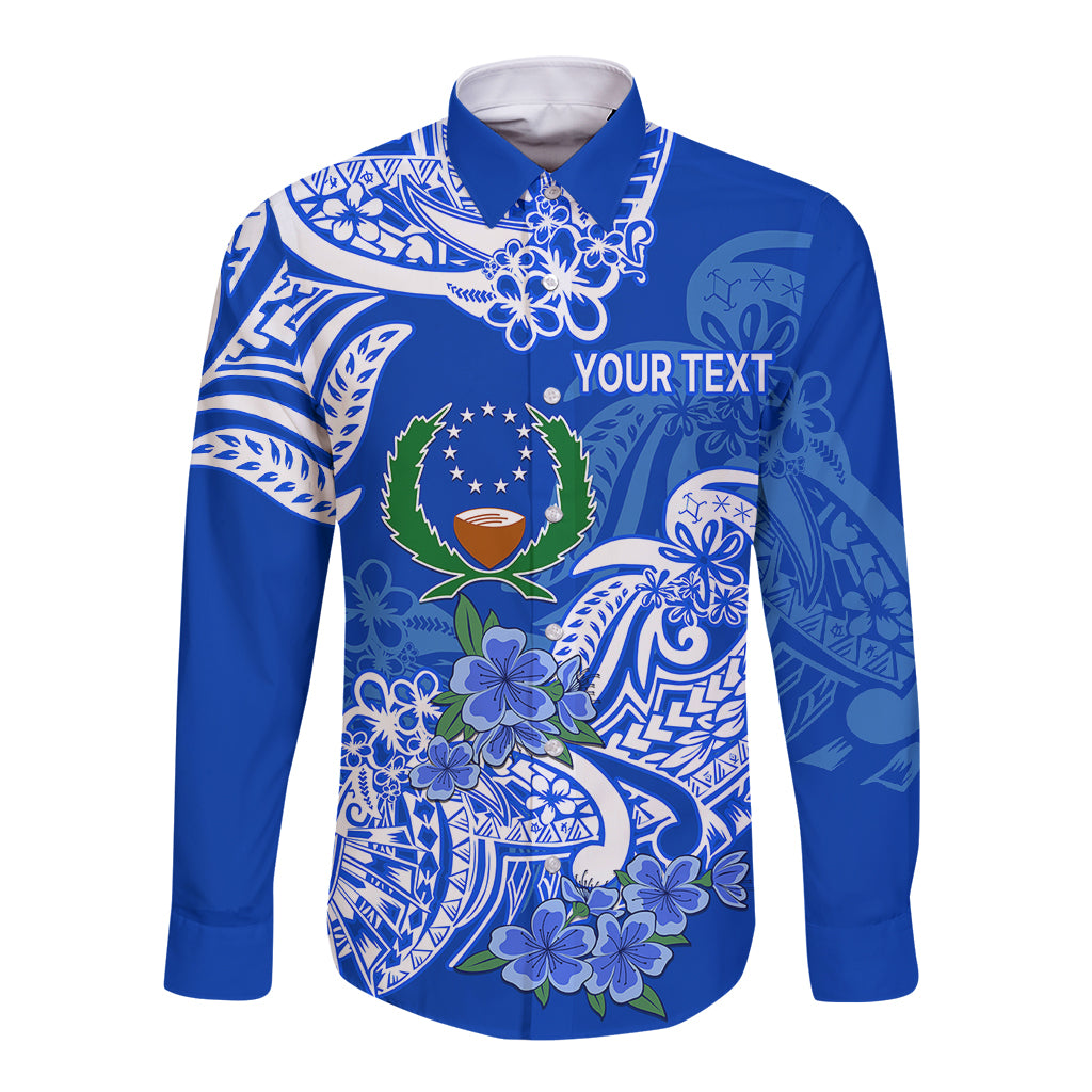 (Custom Personalised) FSM Pohnpei State Long Sleeve Button Shirt Polynesian Floral Tribal LT9 Unisex Blue - Polynesian Pride