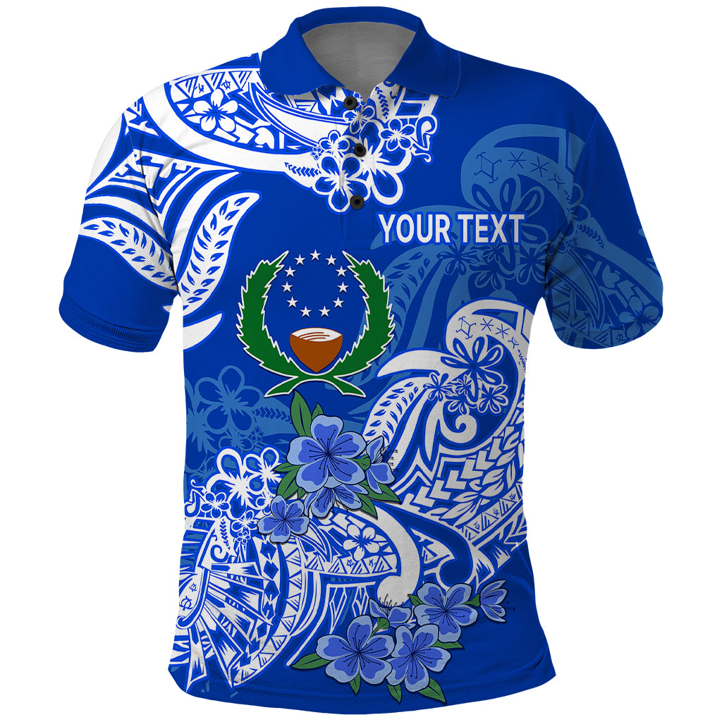 Custom FSM Pohnpei State Polo Shirt Polynesian Floral Tribal LT9 Blue - Polynesian Pride